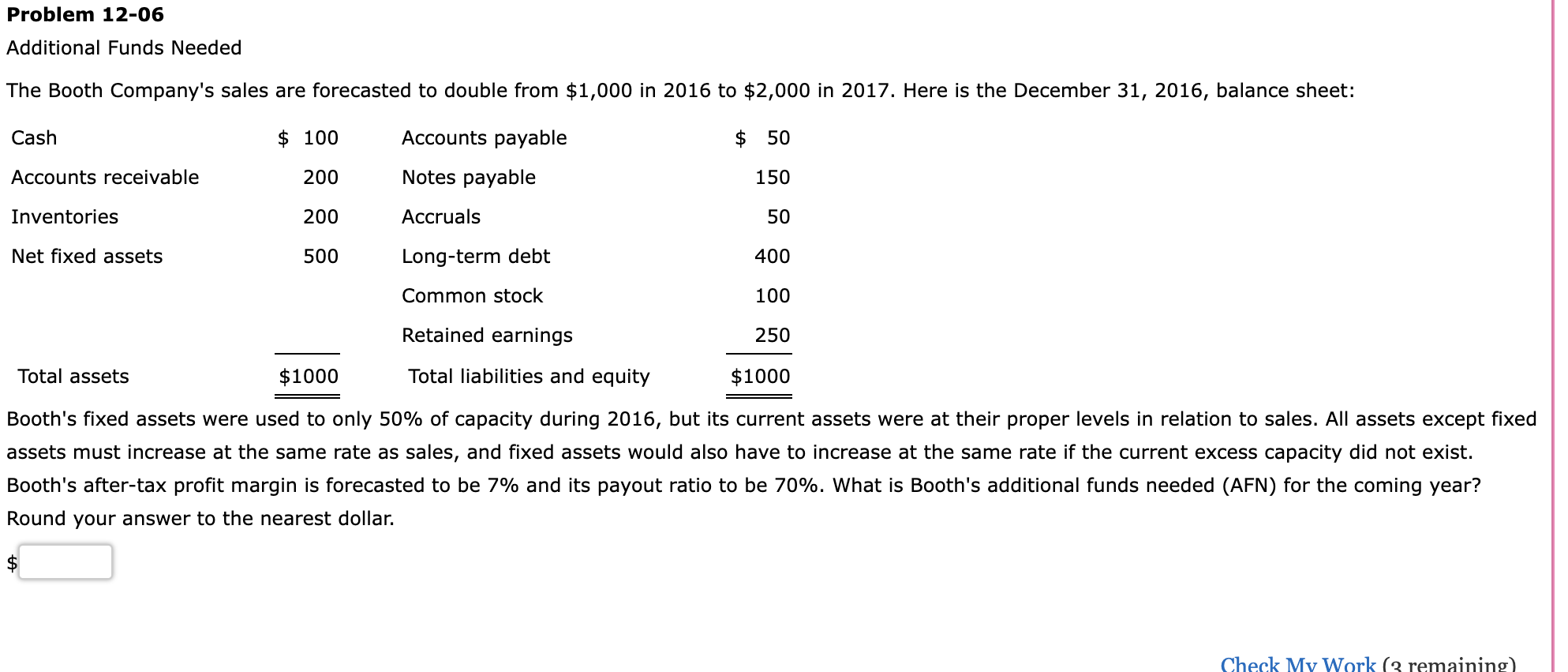 Solved Problem 12-06 Additional Funds Needed The Booth 