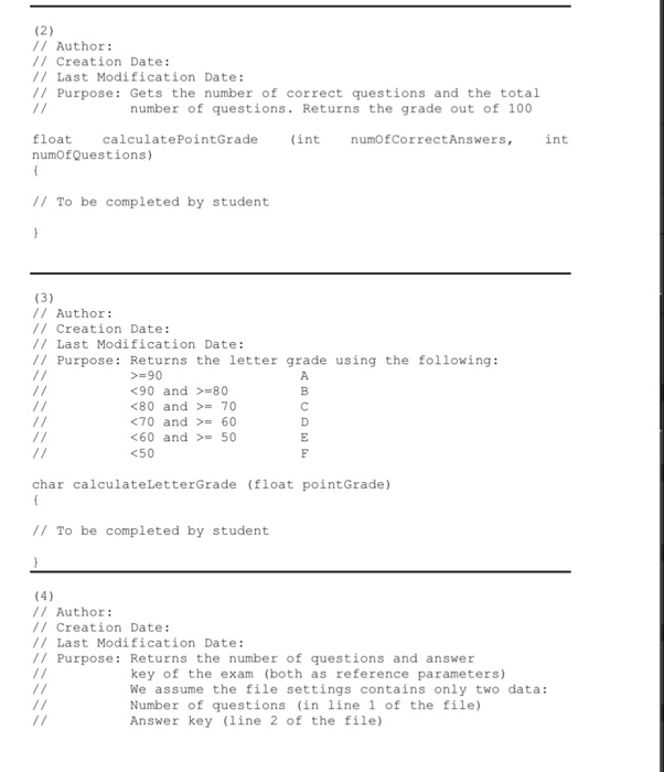 Solved Question 3 Write the function definitions for each of | Chegg.com