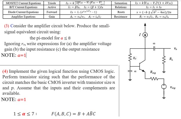 (3) Consider the amplifier circuit below. Produce the | Chegg.com