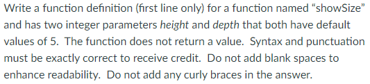 Solved Write a function definition (first line only) for a | Chegg.com