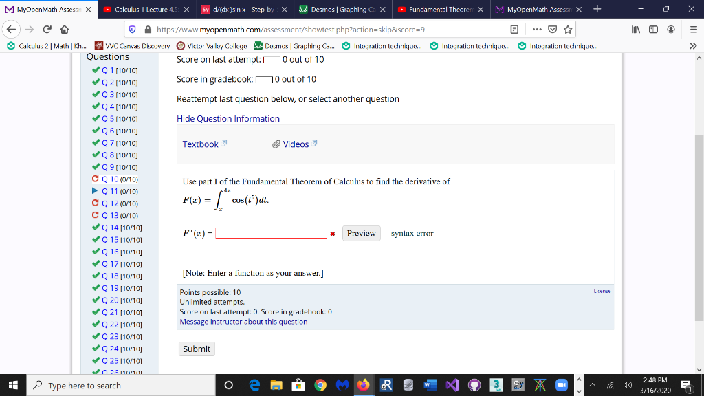 Solved M MyOpenMath Assess x Calculus 1 Lecture 4,5 X sy | Chegg.com