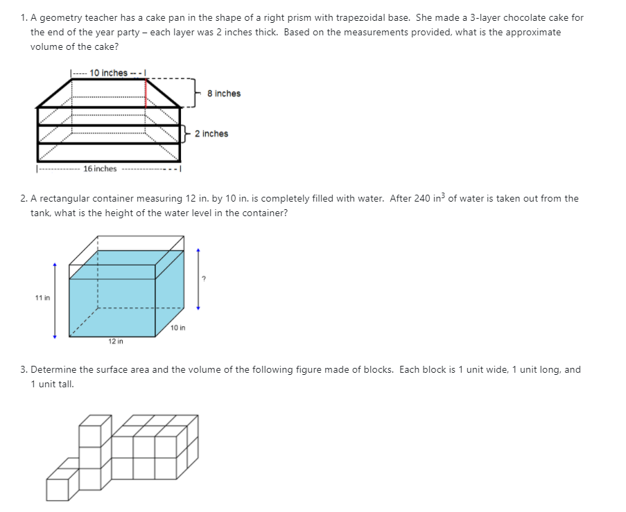 Solved 1. A geometry teacher has a cake pan in the shape of | Chegg.com