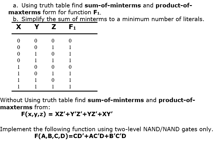 Solved a. Using truth table find sum-of-minterms and | Chegg.com