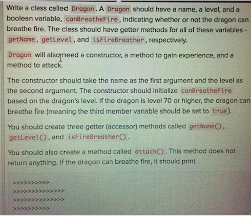 Solved Write a class called Dragon. A Dragon should have a | Chegg.com