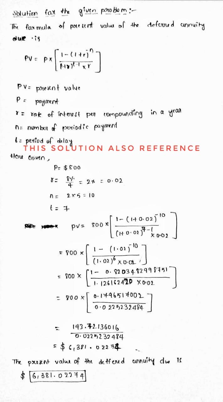 Solved Find The Present Value Of The Following Deferred A Chegg Com