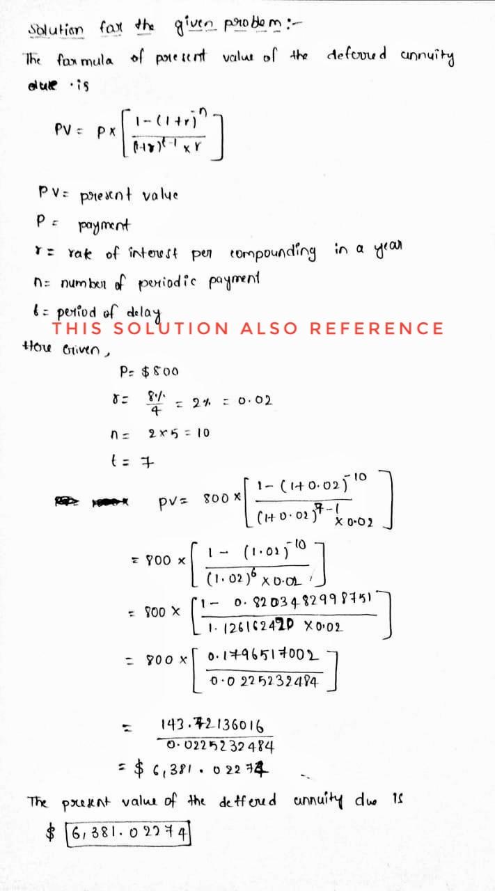 Solved Find The Present Value Of The Following Deferred A Chegg Com