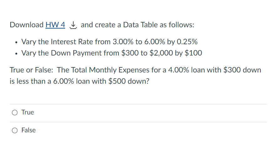 Solved Download HW 4 and create a Data Table as follows: | Chegg.com