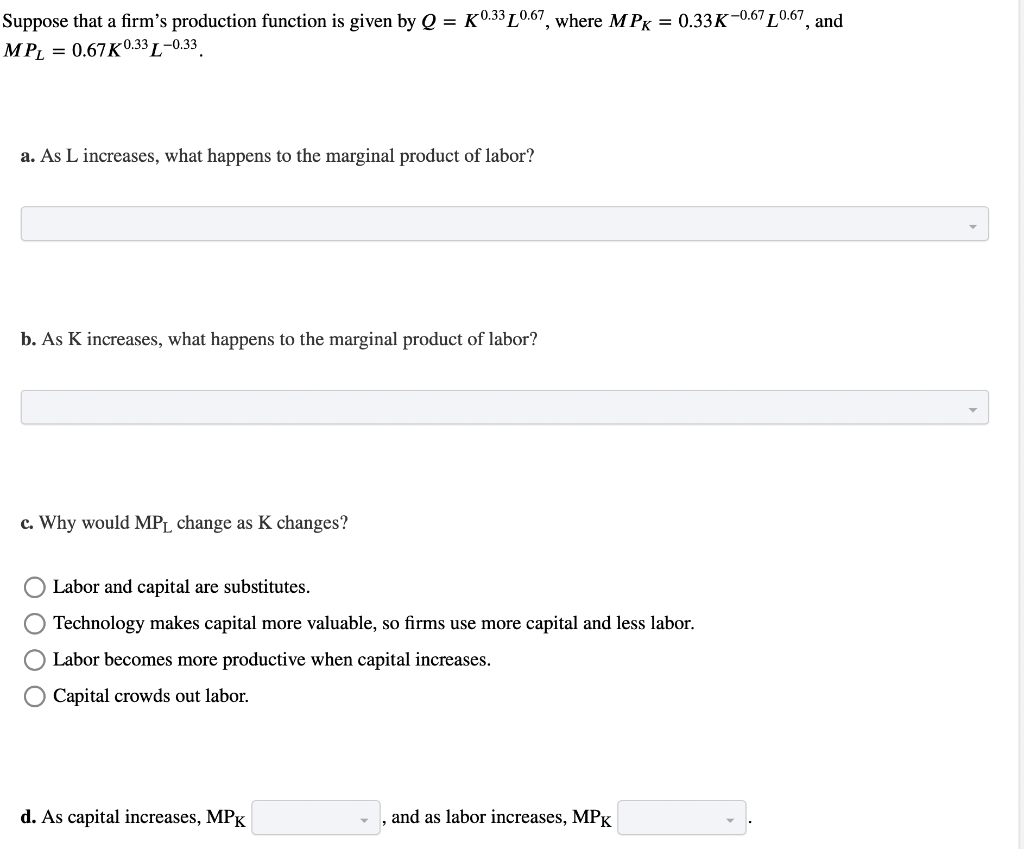 Solved Suppose that a firm's production function is given by | Chegg.com