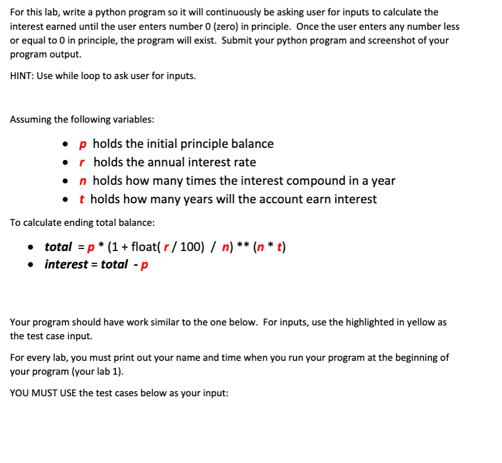 Solved For this lab, write a python program so it will | Chegg.com