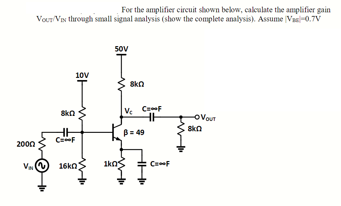 Solved For the amplifier circuit shown below, calculate the | Chegg.com