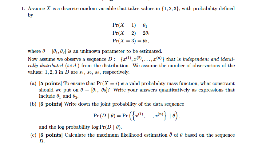 Solved 1 Assume X Is A Discrete Random Variable That Takes