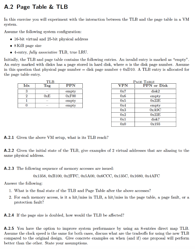 A.2 Page Table & TLB In this exercise you will | Chegg.com