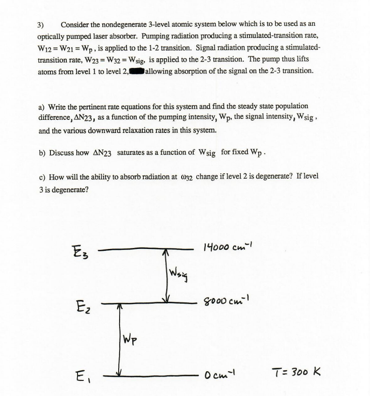Solved 3) Consider the nondegenerate 3-level atomic system | Chegg.com