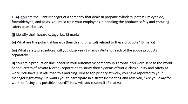 Solved 1. A). You are the Plant Manager of a company that | Chegg.com