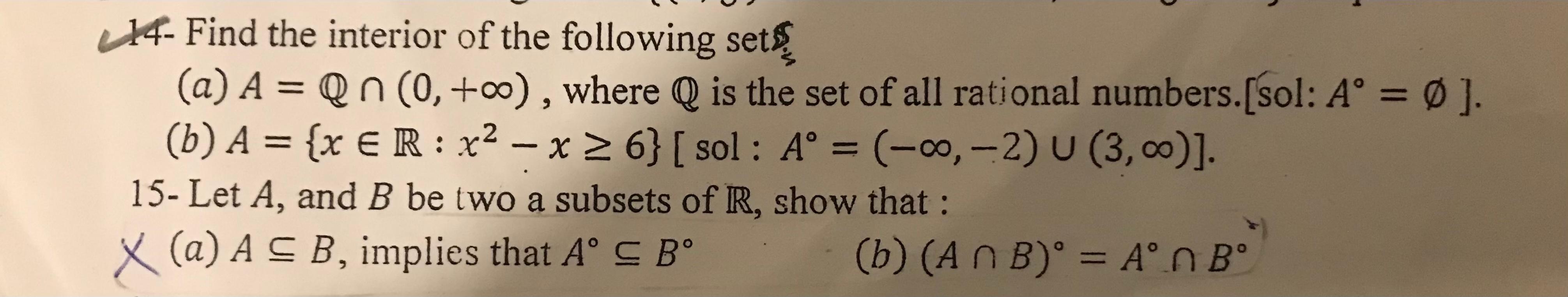 Solved 14- Find the interior of the following setss (a) | Chegg.com