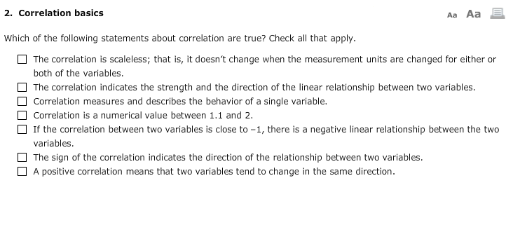 Solved 2. Correlation basics Aa Aa Which of the following | Chegg.com