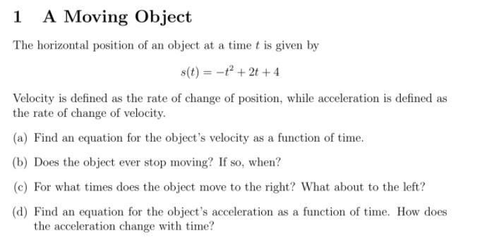 Solved 1 A Moving Object The horizontal position of an | Chegg.com