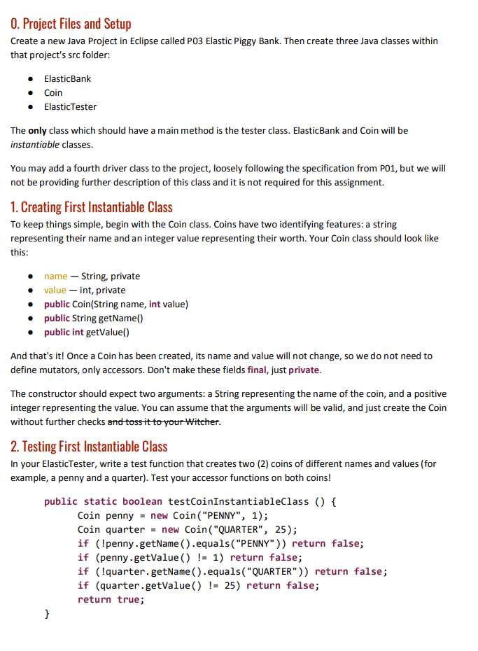 0. Project Files and Setup Create a new Java Project | Chegg.com