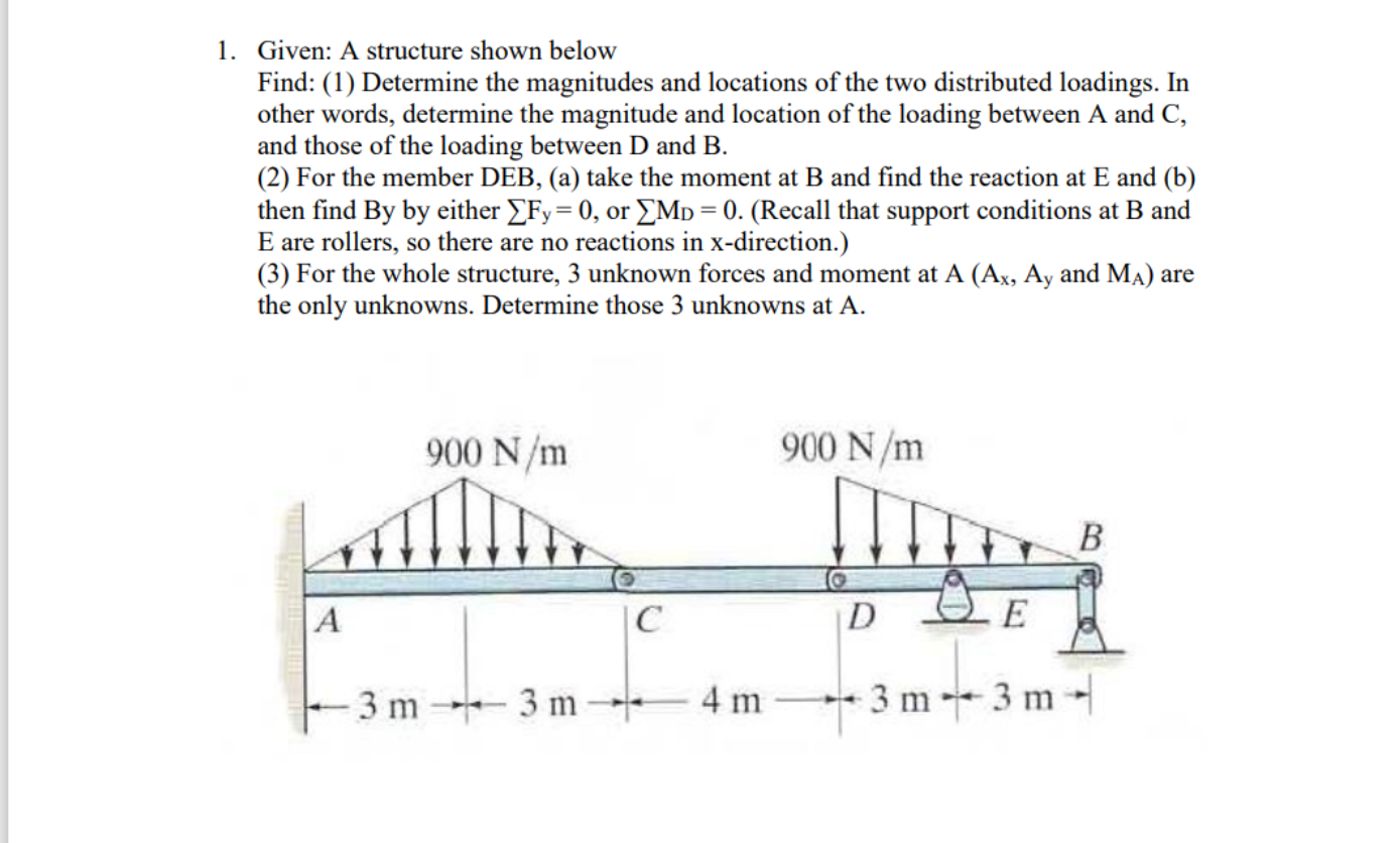 Solved 1. Given: A Structure Shown Below Find: (1) Determine | Chegg.com