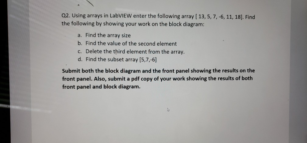 Q2. Using arrays in LabVIEW enter the following array | Chegg.com