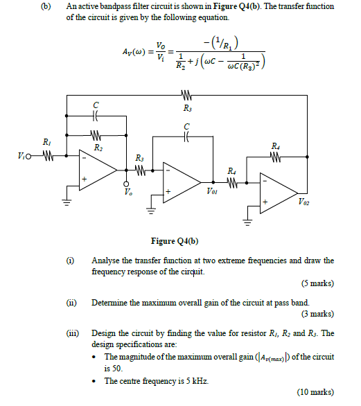 Solved (6) An Active Bandpass Filter Circuit Is Shown In | Chegg.com