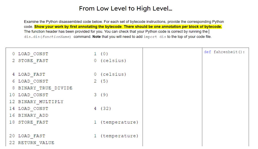 From Low Level to High Level... Examine the Python | Chegg.com