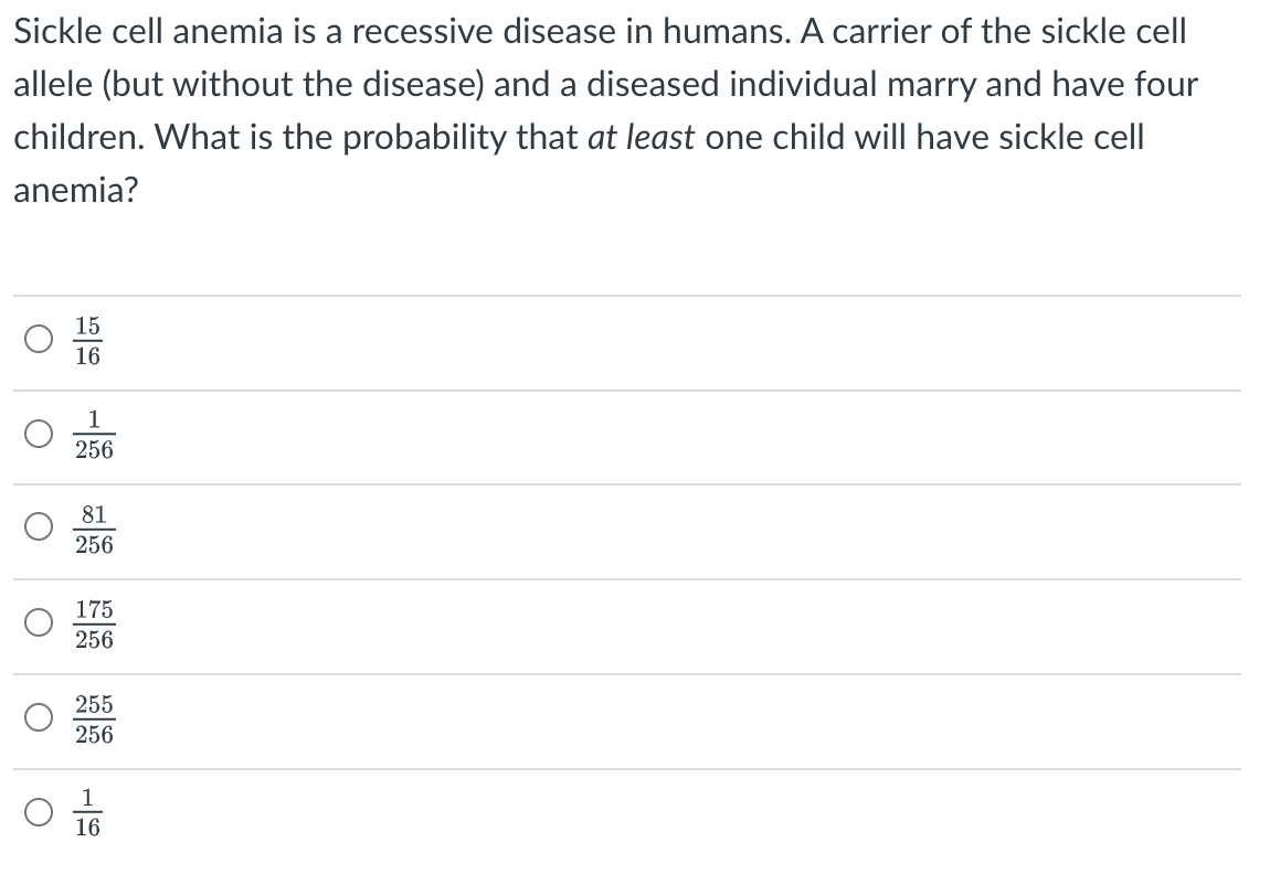 Solved Sickle cell anemia is a recessive disease in humans. | Chegg.com