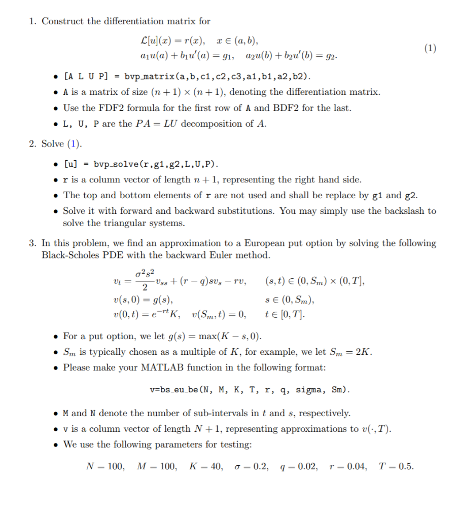 1 Construct The Differentiation Matrix For C U Z Chegg Com