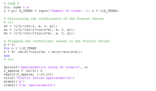 Solved Code 2 Clc Syms N X 1 Pi N Terms Input Nu Chegg Com