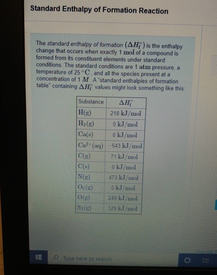 Solved Standard Enthalpy of Formation Reaction The standard