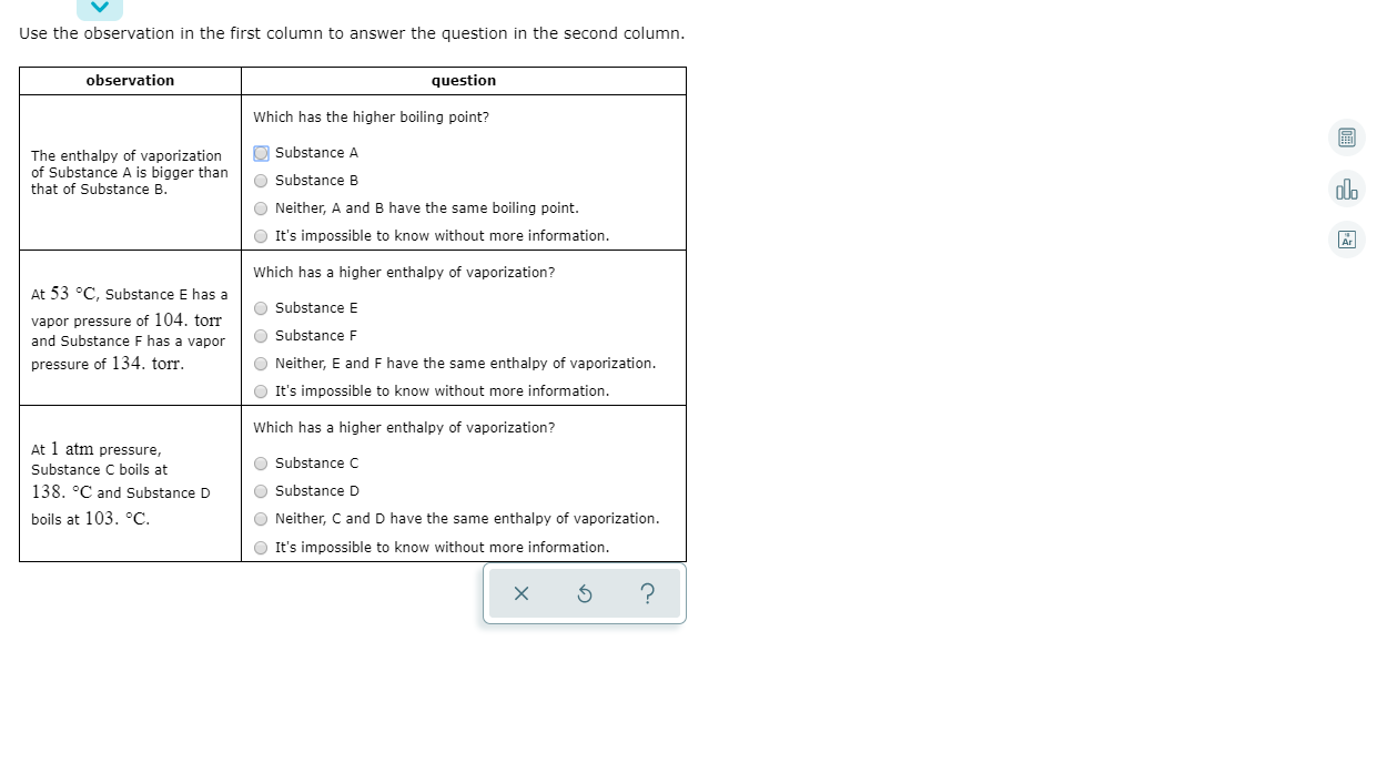 Solved Use The Observation In The First Column To Answer The | Chegg.com