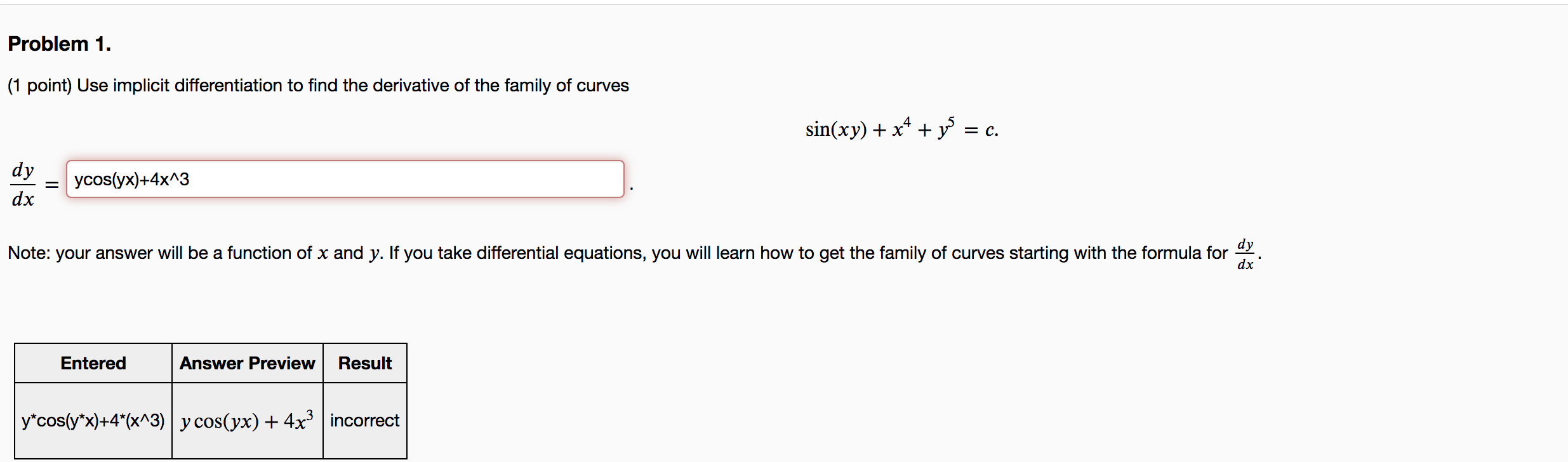 Solved Problem 1 (1 point) Use implicit differentiation to | Chegg.com