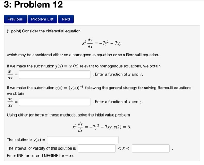 Solved 3: Problem 12 Previous Problem List Next (1 point) | Chegg.com