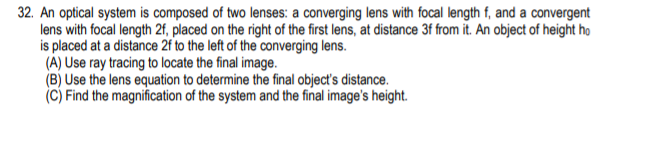 Solved 32. An optical system is composed of two lenses: a | Chegg.com