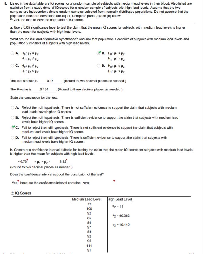 Solved 8. Listed in the data table are IQ scores for a | Chegg.com