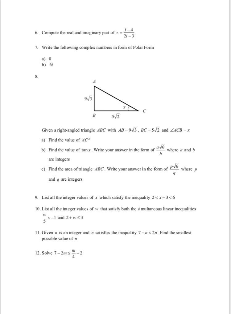 Solved i-4 6. Compute the real and imaginary part of = = | Chegg.com