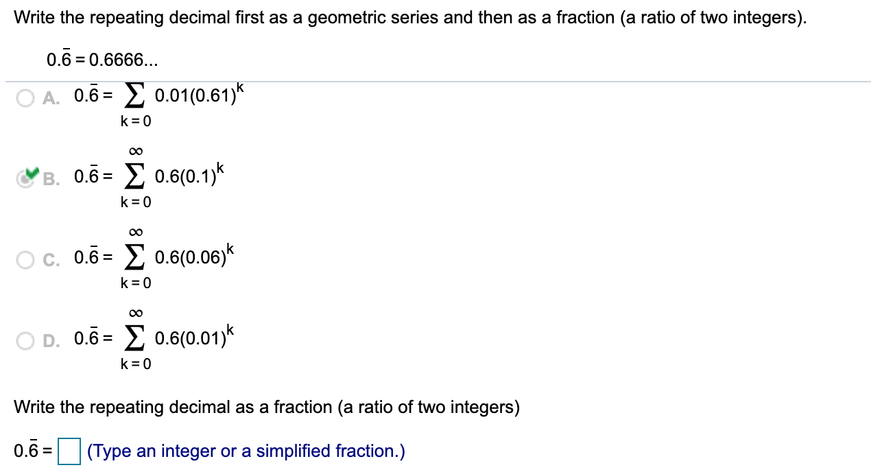 Solved Evaluate The Geometric Series Or State That It 