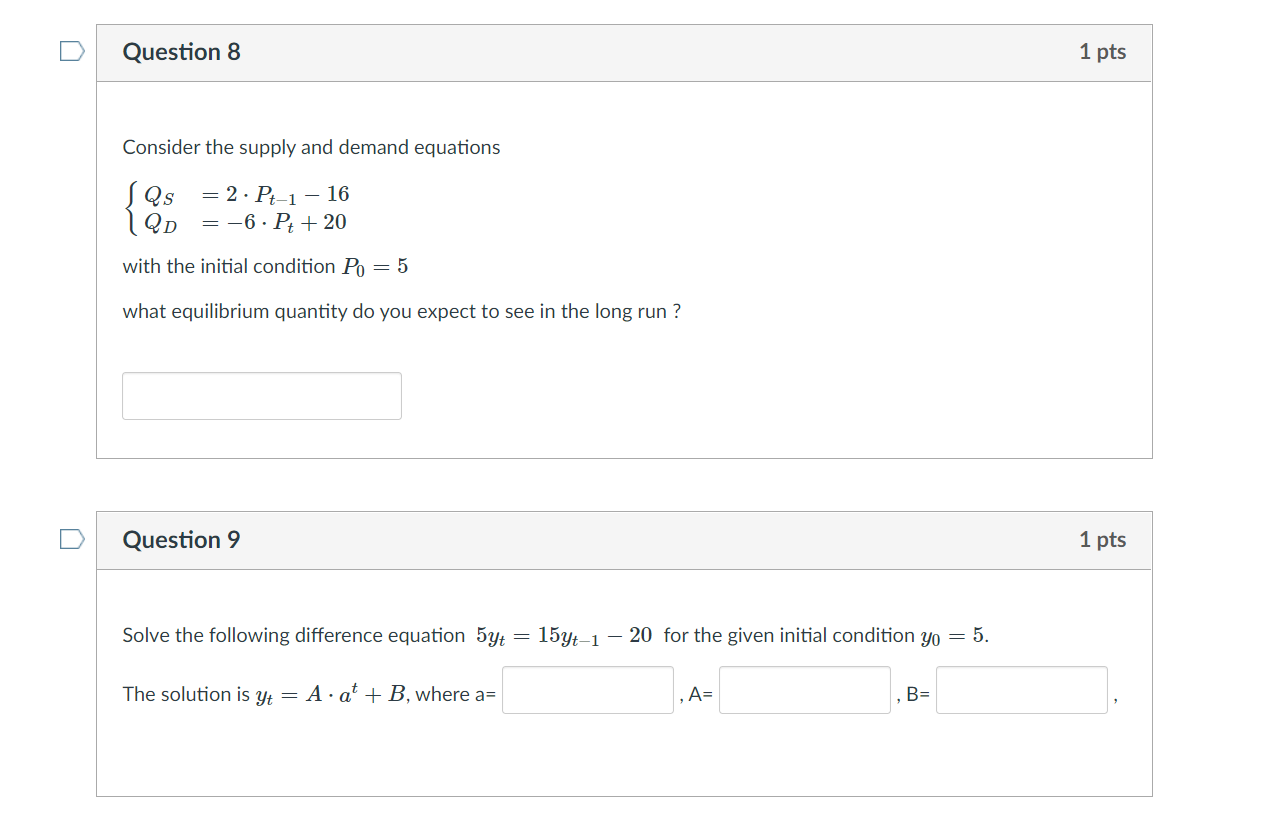 Solved Question 7 1 pts Consider the following difference | Chegg.com