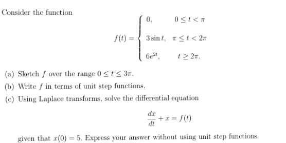 Solved Consider the function f(t) = {0, 0 lessthanorequalto | Chegg.com