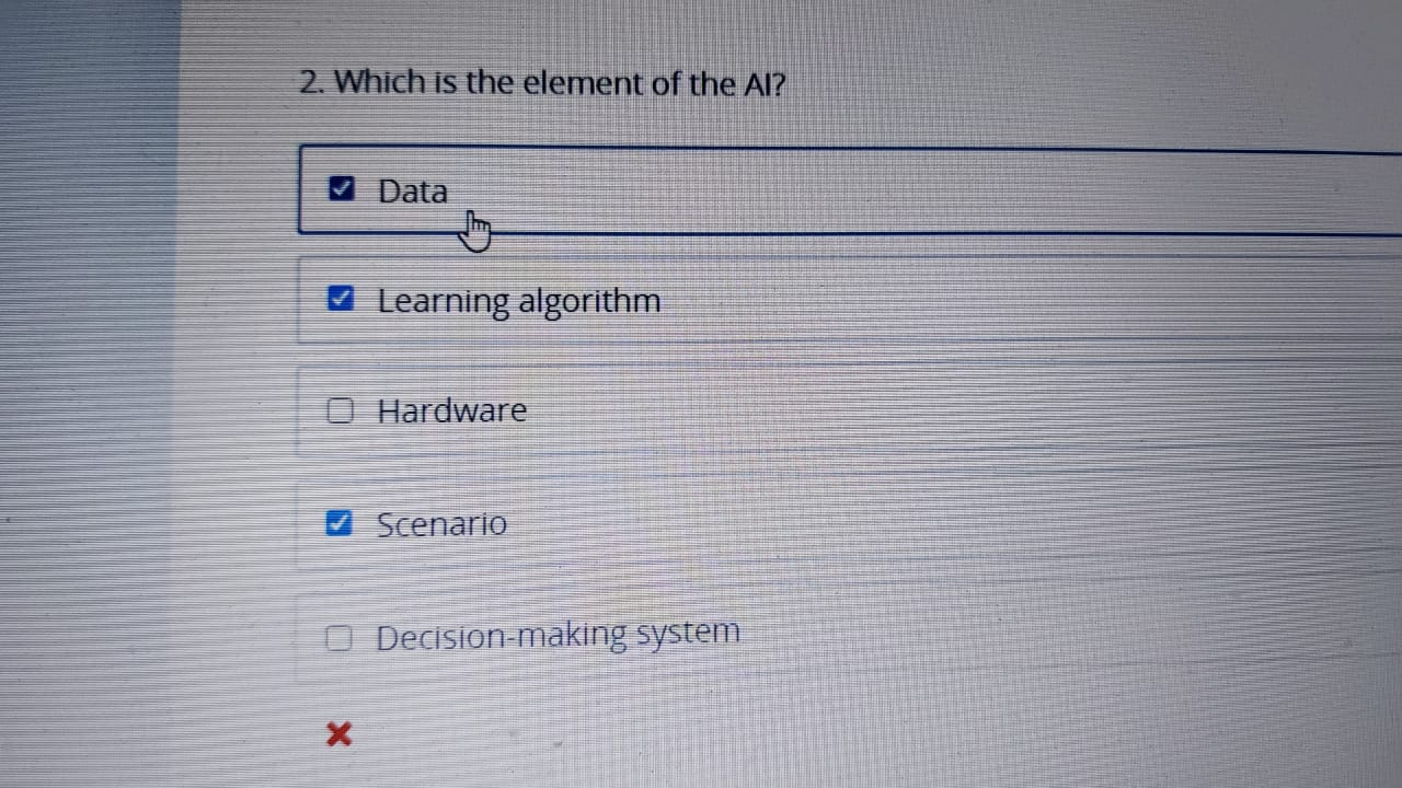 Solved 2. Which is the element of the AI? Data Learning | Chegg.com