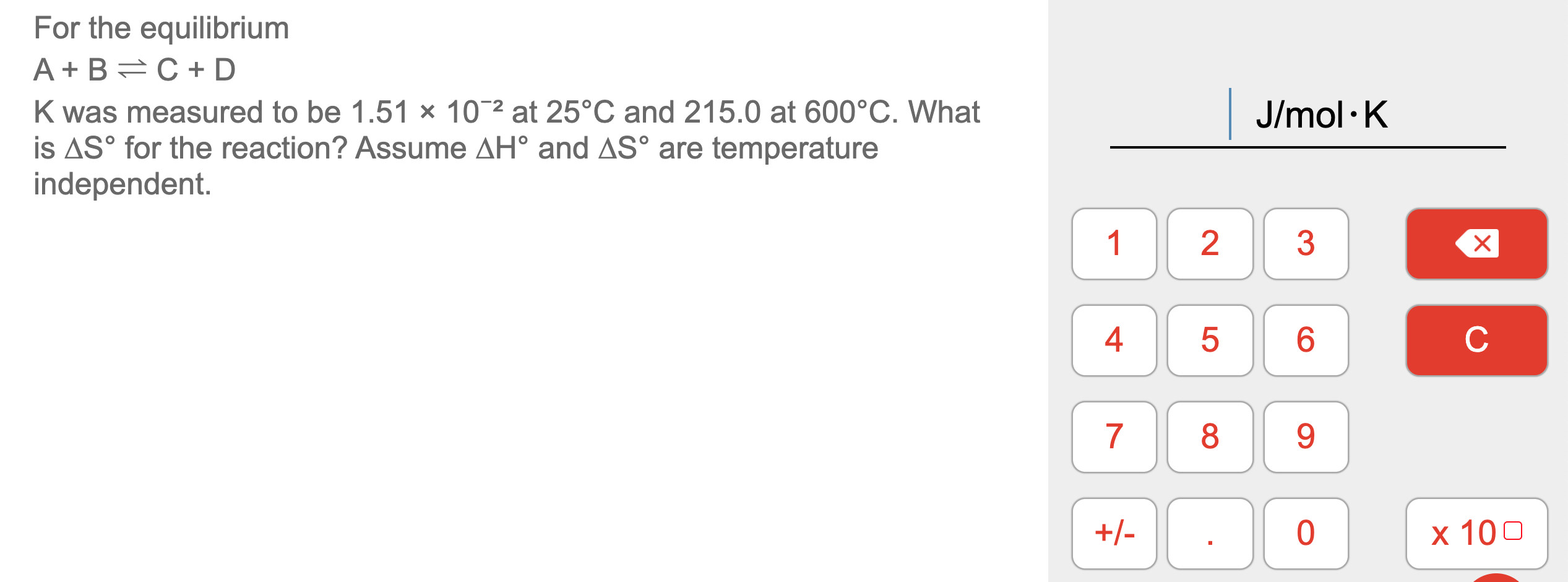 Solved For The Equilibrium A B C D K Was Measured T Chegg Com