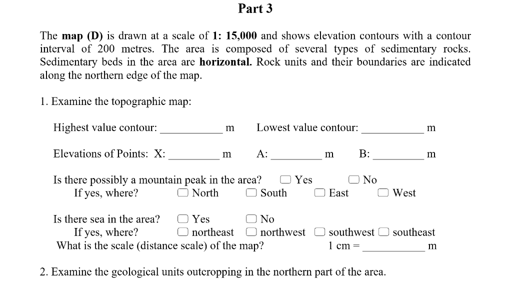 Solved Part 3 The map (D) is drawn at a scale of 1: 15,000 | Chegg.com
