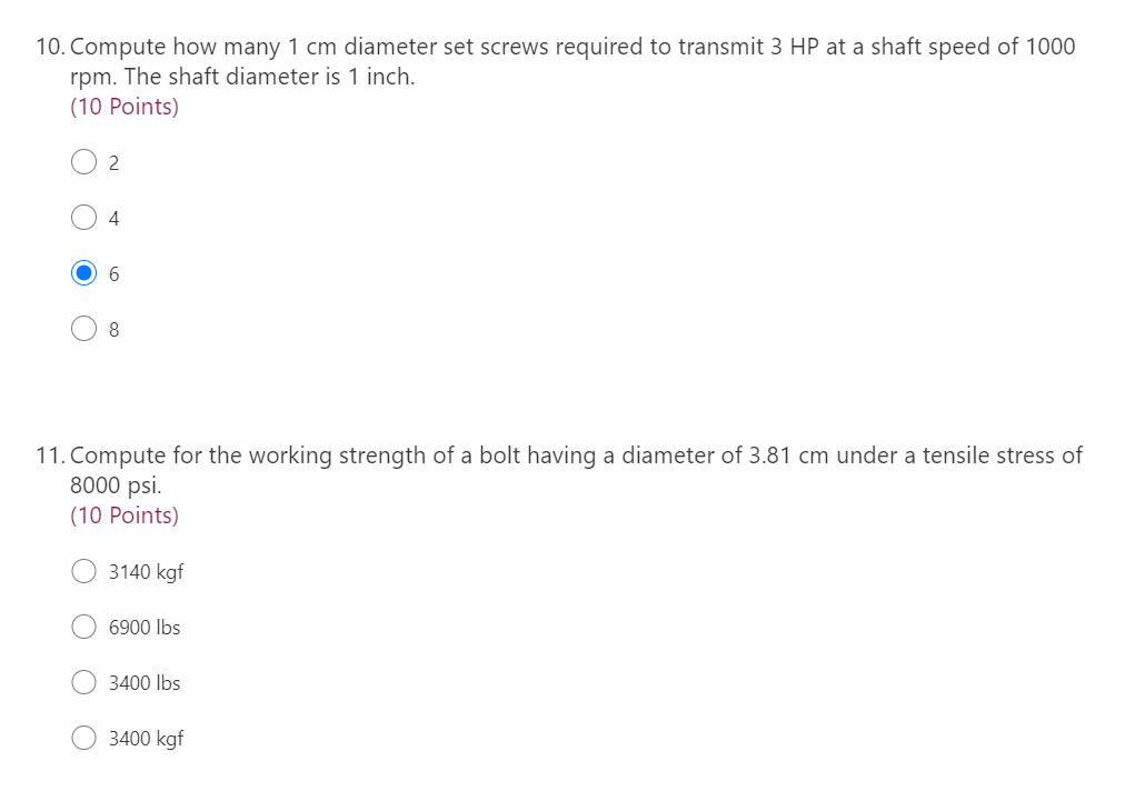 Solved 10. Compute how many 1 cm diameter set screws