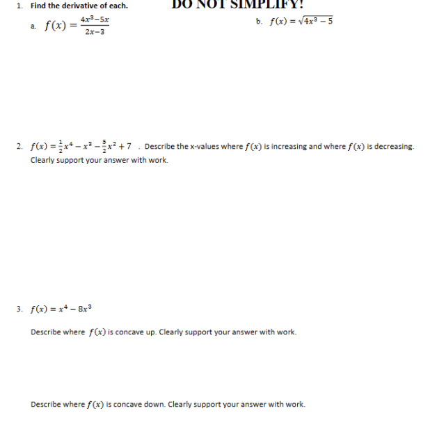 Solved 1 Find The Derivative Of Each A Fx2x−34x3−5x Do 9798