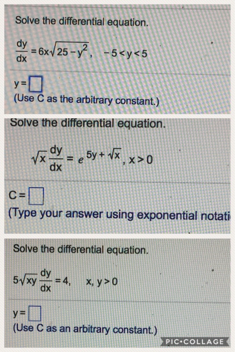 Solved Solve The Differential Equation Dy Dx 6x