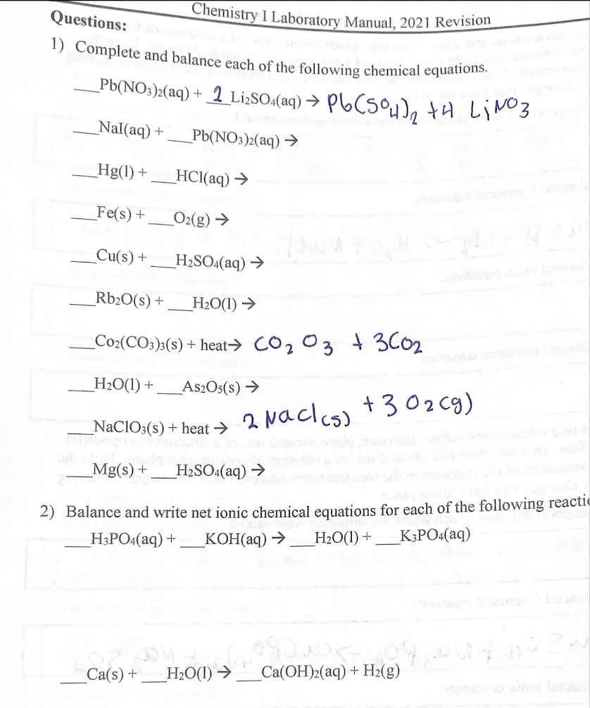 Solved Questions: Chemistry I Laboratory Manual, 2021 | Chegg.com