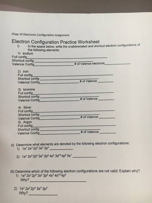Electron Configuration Practice Worksheet