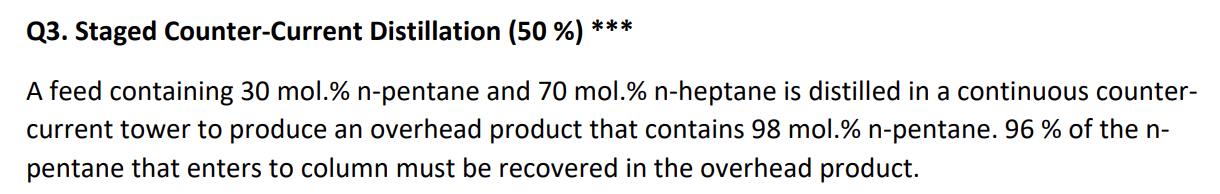 Solved Q3. Staged Counter-Current Distillation (50 %) *** A | Chegg.com