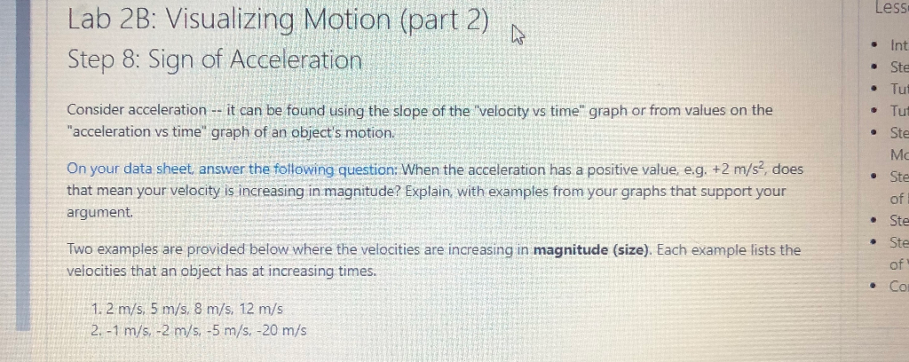 Solved Less Lab 2B: Visualizing Motion (part 2) Step 8: | Chegg.com image.