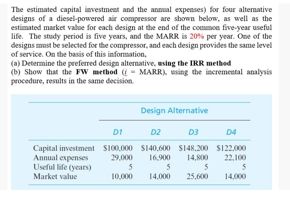 The estimated capital investment and the annual | Chegg.com